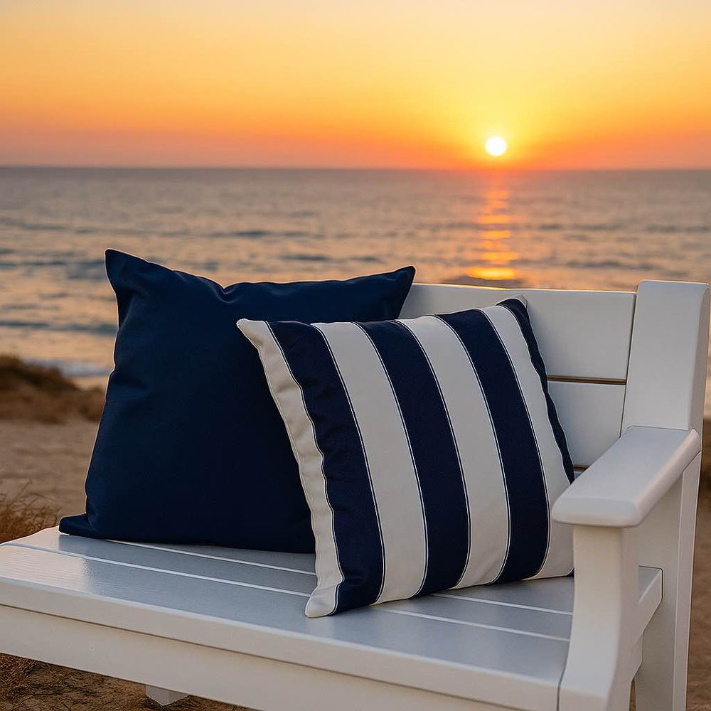 English Elm Horizon Stripe Pillow - Versatile Indoor/Outdoor Accent In Navy, Weather-Resistant & Stylish Comfort B357P367225