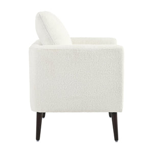 English Elm Modern Teddy Fabric Accent Chair - Plush Chenille Upholstered Armchair with Pillow, Wood Legs, Ergonomic Comfort for Living Room, Bedroom (White) W1028P236496
