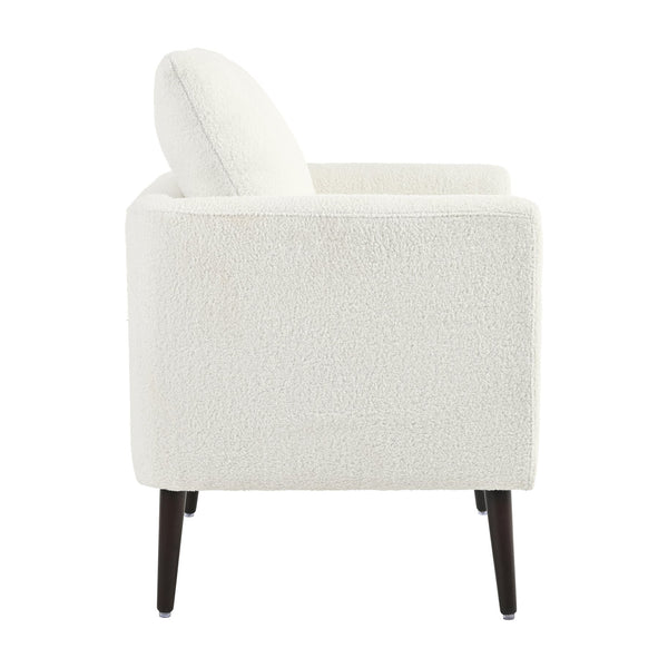 English Elm Modern Teddy Fabric Accent Chair - Plush Chenille Upholstered Armchair with Pillow, Wood Legs, Ergonomic Comfort for Living Room, Bedroom (White) W1028P236496