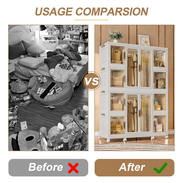 English Elm Portable Wardrobe Closet Organizer with 12 Magnetic Doors, 12 Cubes, 2 Rods, 16 Hangers — Durable PP Storage Cabinet White W2699P184784