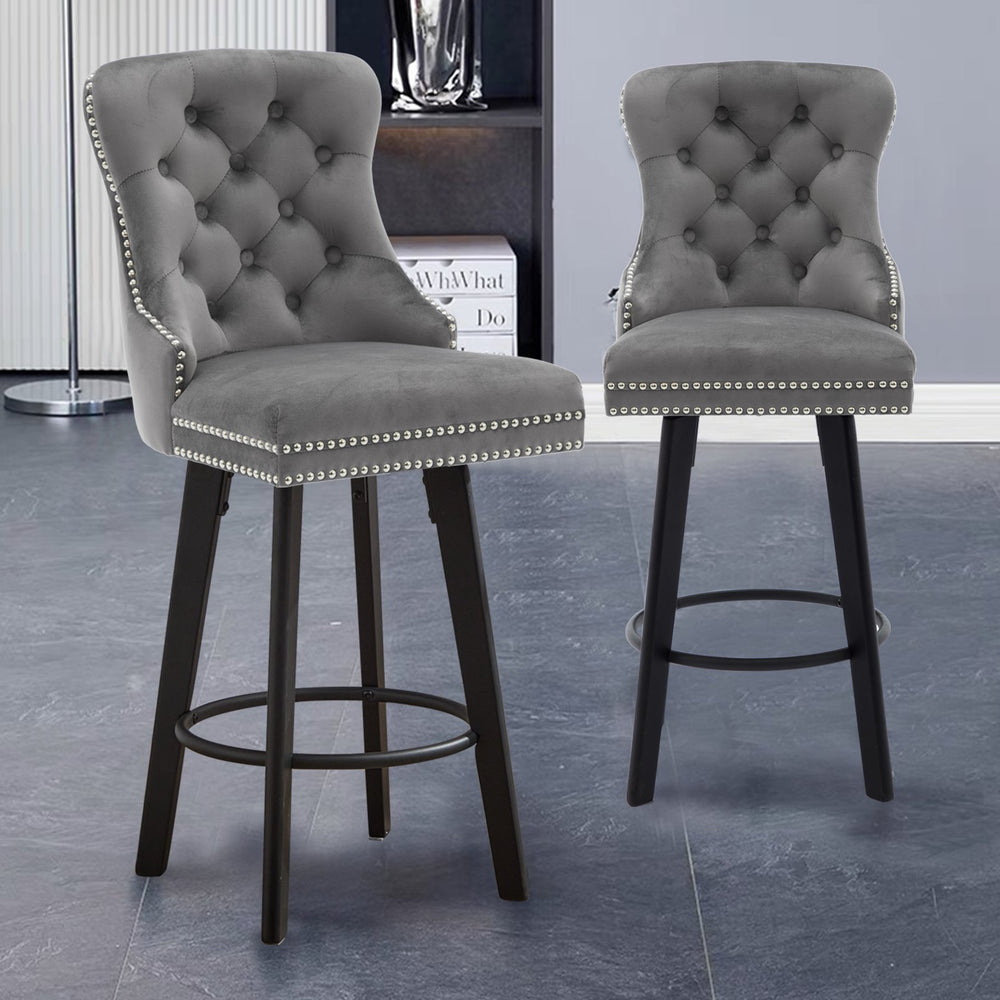 English Elm Modern Velvet Swivel Barstools Tufted Upholstery Rivet Trim for Kitchen Island or Home Bar W2311P227655
