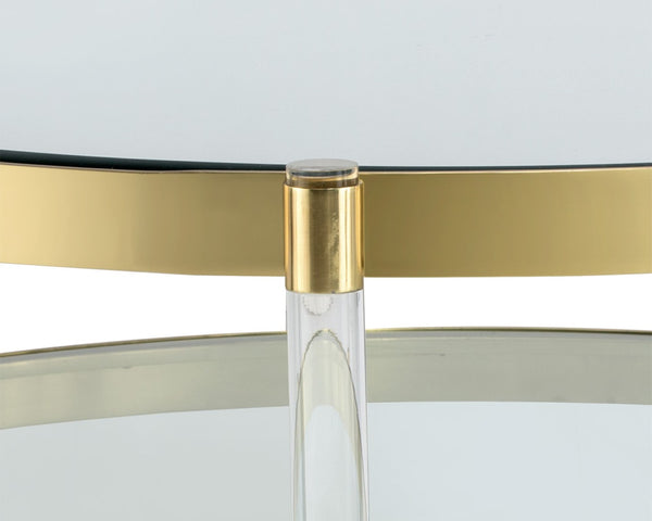 Sunpan YORK Coffee Table - Artisan Crafted with Antique Brass Finish and Dual Tempered Glass Shelves 104809