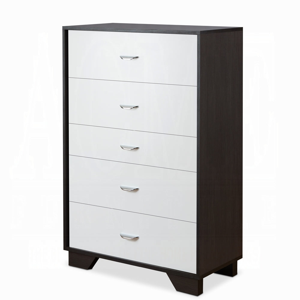 English Elm White 5-Drawer Chest in White and Espresso Finish — Sleek Rectangular Design, Ample Storage, Modern Style B062P209032