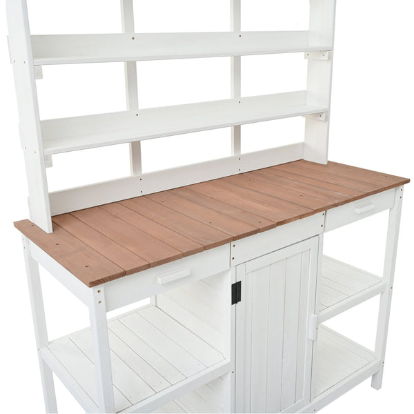English Elm TOPMAX 66" Wooden Potting Bench with 36" Counter Height, 2 Drawers, Cabinet & Spacious Workstation White WF300211AAK
