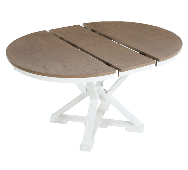 English Elm Trexm Retro Extendable Round Dining Set with Four Linen Upholstered Chairs Rubberwood Brown + Antique White ST000141AAD-2026