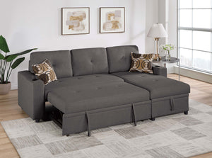 English Elm Poundex Reversible Convertible Sectional with Storage, Cup Holders, Tufted Cushions & Chaise Bed B089S00174