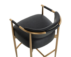 Sunpan Heloise Barstool - Elegant Faux Leather Upholstery With Gold Stainless Steel For Chic Dining Spaces Black Faux Leather 111932