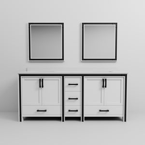 English Elm White Double Bath Vanity 80" W x 22" D with White Quartz Top, Soft-Close Drawers, 30" Mirrors, Ample Storage B2731S00916