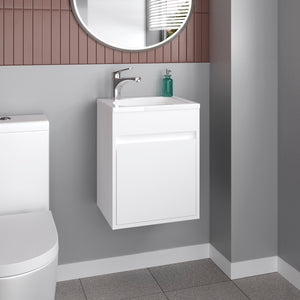 English Elm Furman 18" Wide Floating Bathroom Vanity with Resin Sink, Wall-Mounted Compact One-Door Cabinet White B200P335300