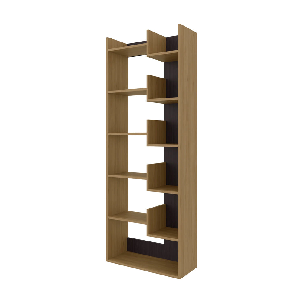 English Elm White Natural Oak Bookcase with 10 Open Shelves, Slim Rectangular Design for Stylish Storage and Display B062P290269