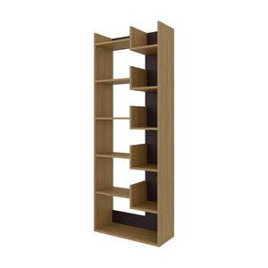 English Elm White Natural Oak Bookcase with 10 Open Shelves, Slim Rectangular Design for Stylish Storage and Display B062P290269