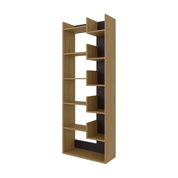 English Elm White Natural Oak Bookcase with 10 Open Shelves, Slim Rectangular Design for Stylish Storage and Display B062P290269