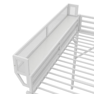 English Elm Queen Metal High Loft Bed with Storage Shelf and Ladder for Teens Small Spaces W2580P351278