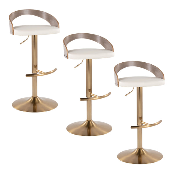 English Elm Adjustable Swivel Barstools Set of 3 Chrome Base Natural Wood Green Fabric Seat B202S02020