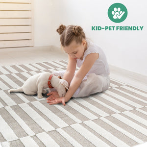 English Elm Step Collection Geometric High-low Pile Polypropylene Rug for Modern Living Spaces Beige+Cream B189P448790