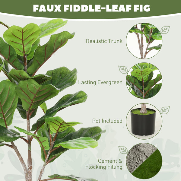 English Elm 3.58 Ft Faux Fiddle Leaf Fig Potted Tree with Flocked Soil for Modern Home Decor T3971P390322