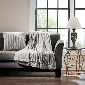 JLA Home Madison Park - Faux Plush Faux Fur Square Pillow — Ultra-Soft Decorative Throw Accent for Cozy Luxe Living Rooms Grey MP30-3000