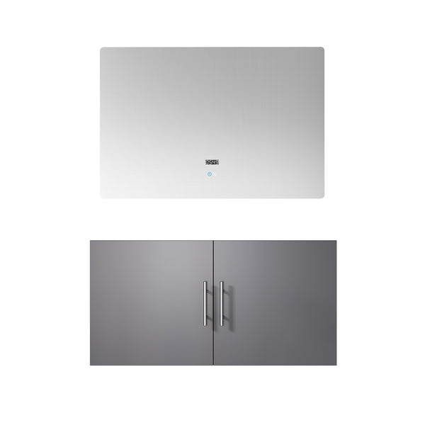 English Elm Dark Grey 36in Bath Vanity with 36in LED Mirror — Fully Assembled Wood Cabinet, Spacious Storage, Modern Finish B2731S00533