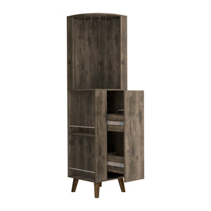English Elm Corner Corner Bar Cabinet Dark Brown Engineered Wood w/ Cup Rack, Drawer & 4 Shelves for Entertaining B097S00089