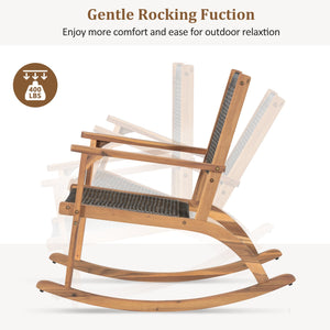 English Elm Go Acacia Wood Outdoor Rocking Chair Set Two Pe Wicker Seats for Patio Porch Dark Brown N704P245214D