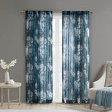 Madison Park Simone Transitional Printed Floral Rod Pocket and Back Tab Voile Sheer Curtain MP40-6623 Navy