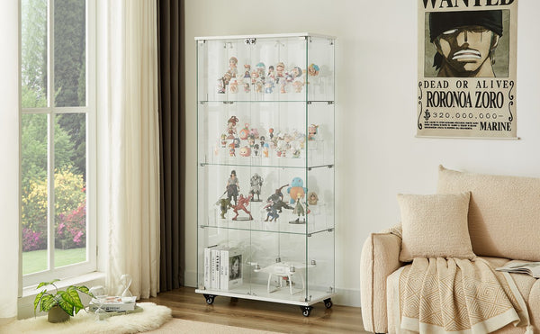 English Elm 4 Tier Glass Display Cabinet - Elegant Double Door Design With Locks & Adjustable Shelves For Every Space W1668P241907