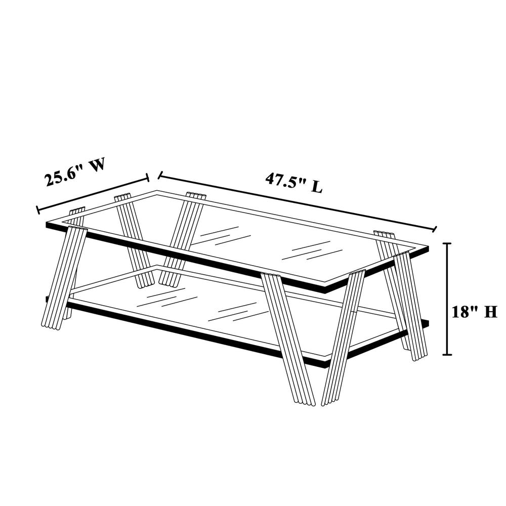 English Elm 47" Wide Modern Stainless Steel Coffee Table With Clear Glass Top & Storage, Easy Assembly, Silver W2978S00003