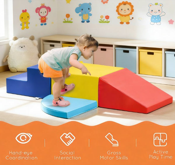 English Elm Growing Toddler Foam Play Blocks Set with Pu Leather Wipe Clean Modular Design T3971P440556