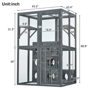 English Elm Catio Outdoor Cat Enclosure Modular Pine Wood Weatherproof Multi-level Feline Play Space N843MP104G