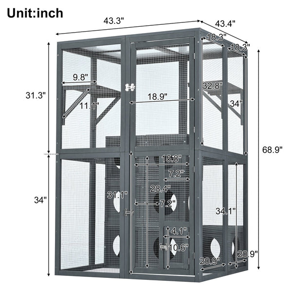 English Elm Catio Outdoor Cat Enclosure Pine Wood Seven Modular Boxes Weatherproof Climbing Habitat N843MP004G