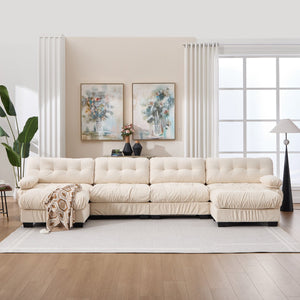 English Elm U Shaped Modular Cloud Sectional with Plush Flannelette Upholstery Deep Seat Living Room Sofa Beige W2120S00053