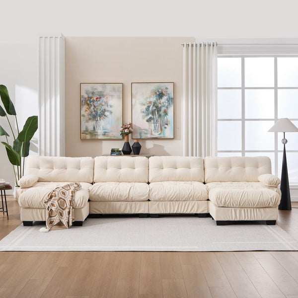 English Elm U Shaped Modular Cloud Sectional with Plush Flannelette Upholstery Deep Seat Living Room Sofa Beige W2120S00053