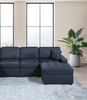 English Elm Contemporary 3-Piece Sectional Sofa Set in Ash Black Corduroy with RAF/LAF Chaise, Tufted Seats, Pillows - Stylish Low-Profile Design Dark Blue 34 L x 18 W x 68 H B011S01766