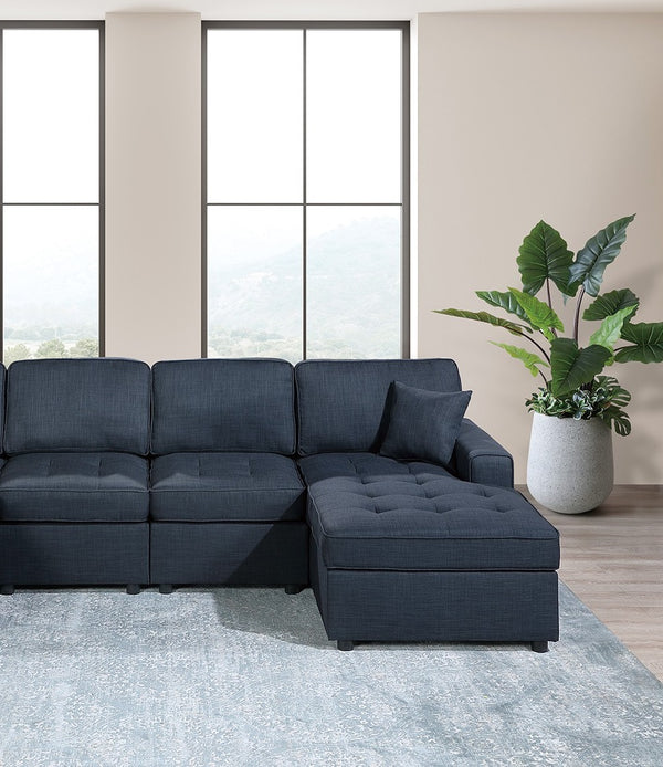 English Elm Contemporary 3-Piece Sectional Sofa Set in Ash Black Corduroy with RAF/LAF Chaise, Tufted Seats, Pillows - Stylish Low-Profile Design Dark Blue 34 L x 18 W x 68 H B011S01766