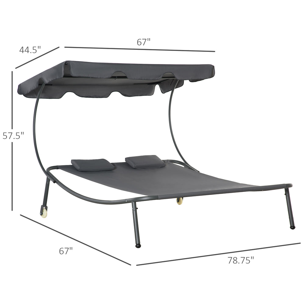 English Elm Outdoor Double Hammock Daybed with Canopy Wheeled Steel Frame Pool Lounge T3971P445346
