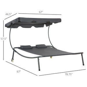 English Elm Outdoor Double Hammock Daybed with Canopy Wheeled Steel Frame Pool Lounge T3971P445346