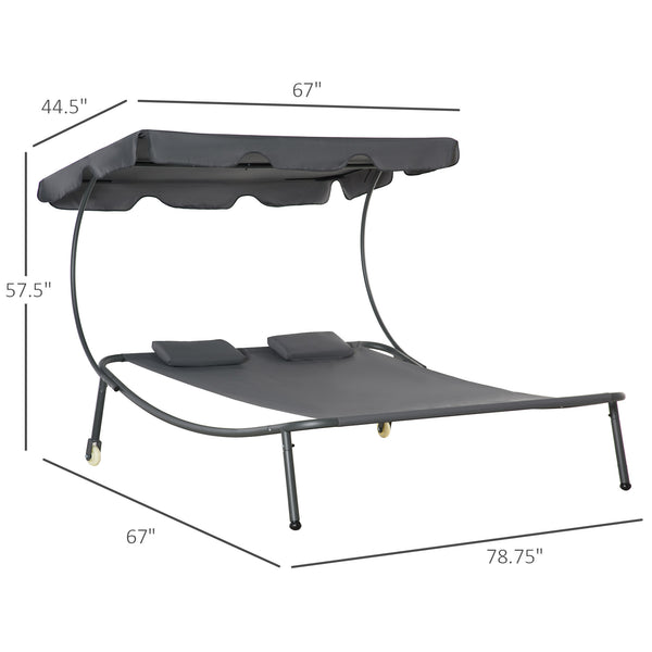 English Elm Outdoor Double Hammock Daybed with Canopy Wheeled Steel Frame Pool Lounge T3971P445346