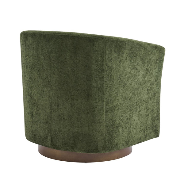 English Elm Halo Velvet Barrel Swivel Accent Chair with Bentwood Ring Base for Living Rooms Olive Green,Walnut N776P378583G