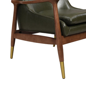 English Elm 29.2'' Mid-century Faux Leather Chair Solid Wood Frame Brass Tipped Legs Lounge Seating N767P371243G