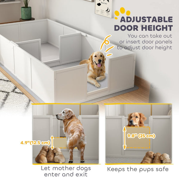 English Elm Pawhut Whelping Box With Washable Pad & Adjustable Door - Safe Space For Dogs & Puppies, 96" X 47" W2225P249986-GIGA