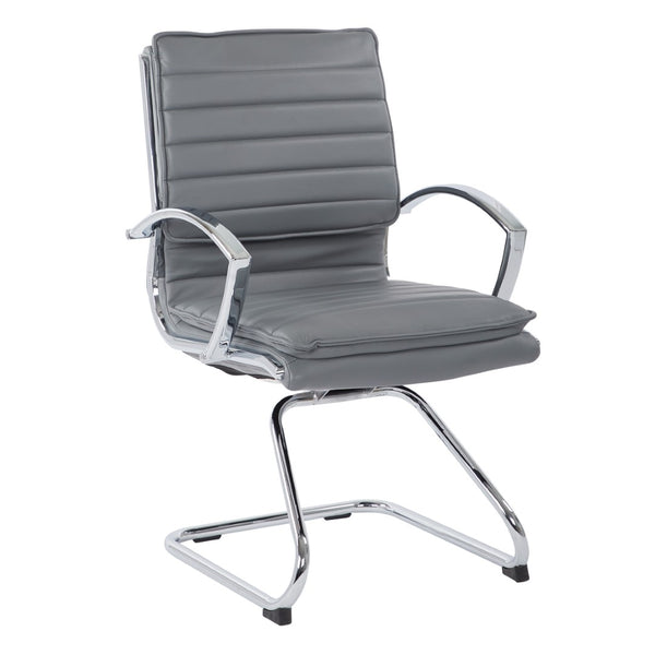 OSP Home Furnishings Guest Faux Leather Office Chair with Chrome Sled Base and Ergonomic Lumbar Support Charcoal SPX23595C-U42
