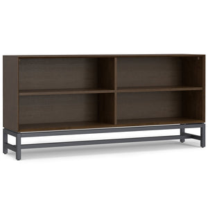 English Elm Banting Solid Rubberwood Low Wide Bookcase in Walnut Brown with Graphite Metal Frame, 4 Open Shelves, 64" W, Anti-Tip Protection B136P238608
