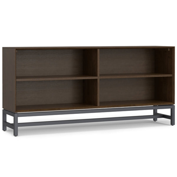 English Elm Banting Solid Rubberwood Low Wide Bookcase in Walnut Brown with Graphite Metal Frame, 4 Open Shelves, 64" W, Anti-Tip Protection B136P238608