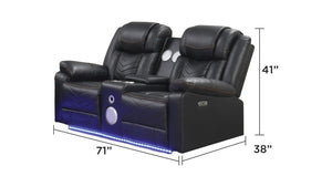 English Elm Challenger Power Reclining Loveseat with Bluetooth Speakers, USB Charging, LED Base Lighting & Console Black B009P294748