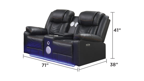 English Elm Challenger Power Reclining Loveseat with Bluetooth Speakers, USB Ports, LED Base Lighting & Console Black G150109153
