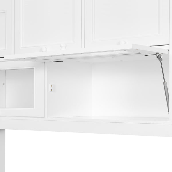 English Elm Twin Murphy Wall Bed with Integrated Tv Stand Open Shelving and Cabinet Storage LP000768AAK