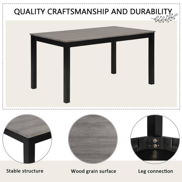 English Elm 6-Piece Stylish Dining Table Set With Bench & Chairs, Modern Light Grey & Black For Kitchen & Dining W1998S00060