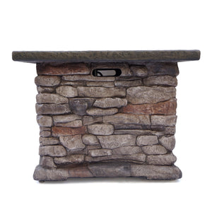 English Elm Stonewall Square Propane Fire Pit Natural Stone Outdoor Patio Gathering Focal Point 61941.00-40K