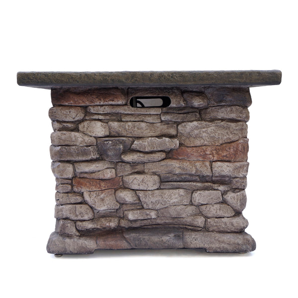 English Elm Stonewall Square Propane Fire Pit Natural Stone Outdoor Patio Gathering Focal Point 61941.00-40K