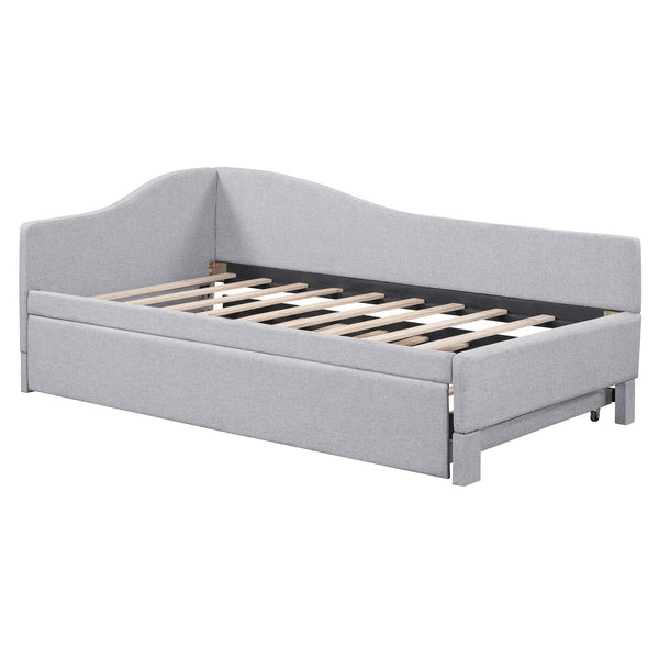 English Elm Twin Upholstered L-Shaped Daybed with Pop-Up Trundle, Space-Saving Guest Bed with Slats Kit and 400lb Capacity Gray SF000193AAE